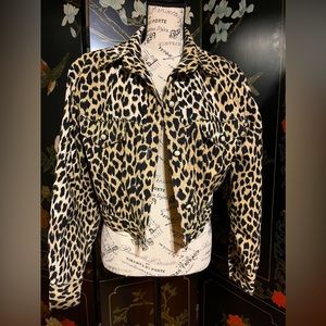 Vintage Opal by Lorraine Wardy Cropped Suede Coat Cheetah Print Padded Shoulders